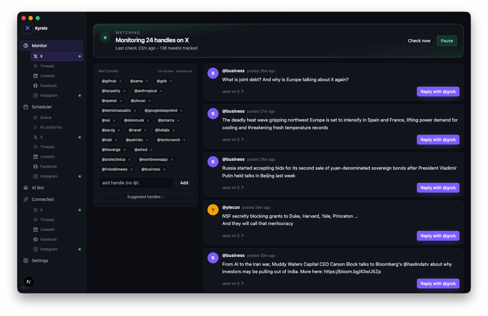 Kyrelo desktop app — scheduling and cross-posting across X, Threads, LinkedIn, Facebook and Instagram from macOS